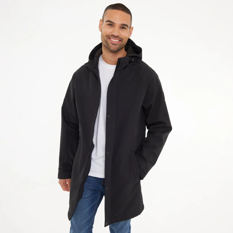 Image of Threadbare Hooded Tie Waist Coat With Stretch Black