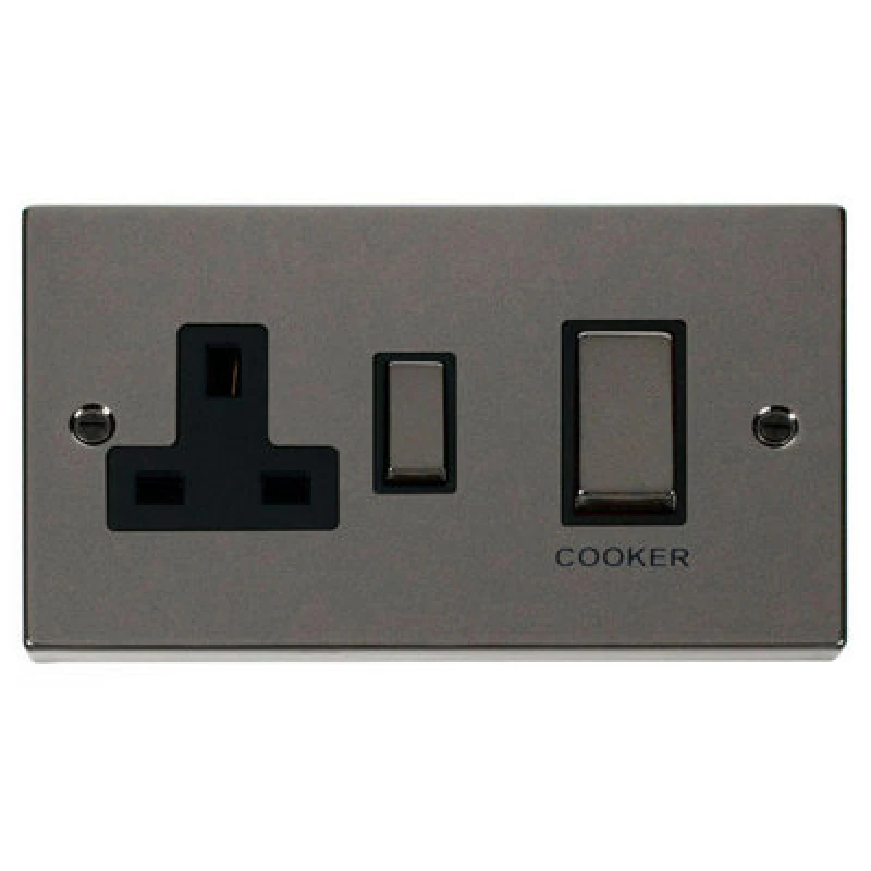 Image of SE Home Black Nickel Cooker Control Ingot 45A With 13A Switched Plug Socket Black