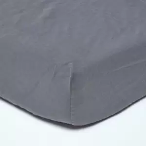 Image of Dark Grey Linen Fitted Sheet, King - Grey - Grey - Homescapes