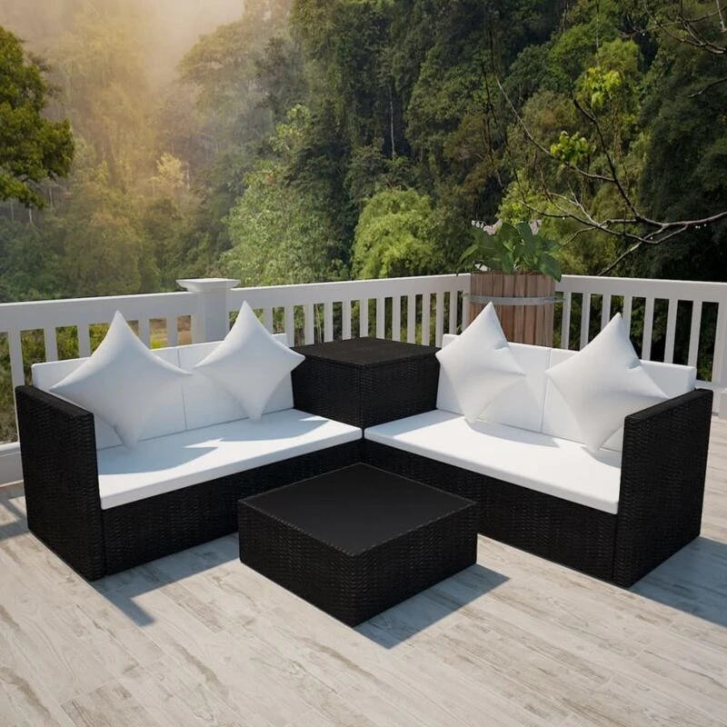 Image of vidaXL Garden Sofa Set 14 Pieces Poly Rattan Black Outdoor Patio Couch Lounge