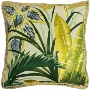 Image of Furn Amazonia Braided Trim Cushion Cover, Green, 50 x 50 Cm