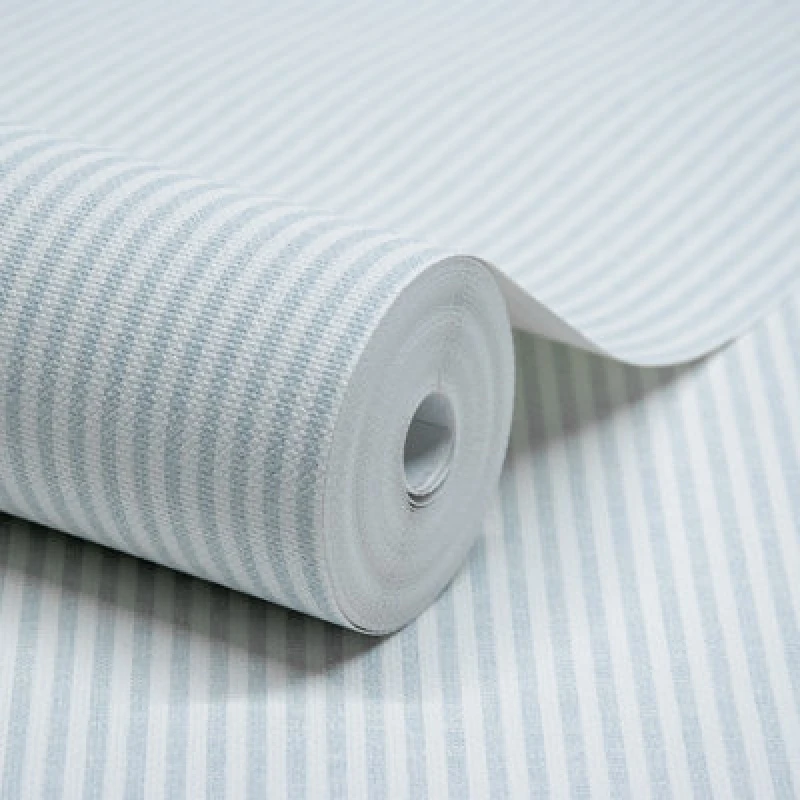 Image of Grandeco Pinstripe Nursery Textured Wallpaper Light Blue