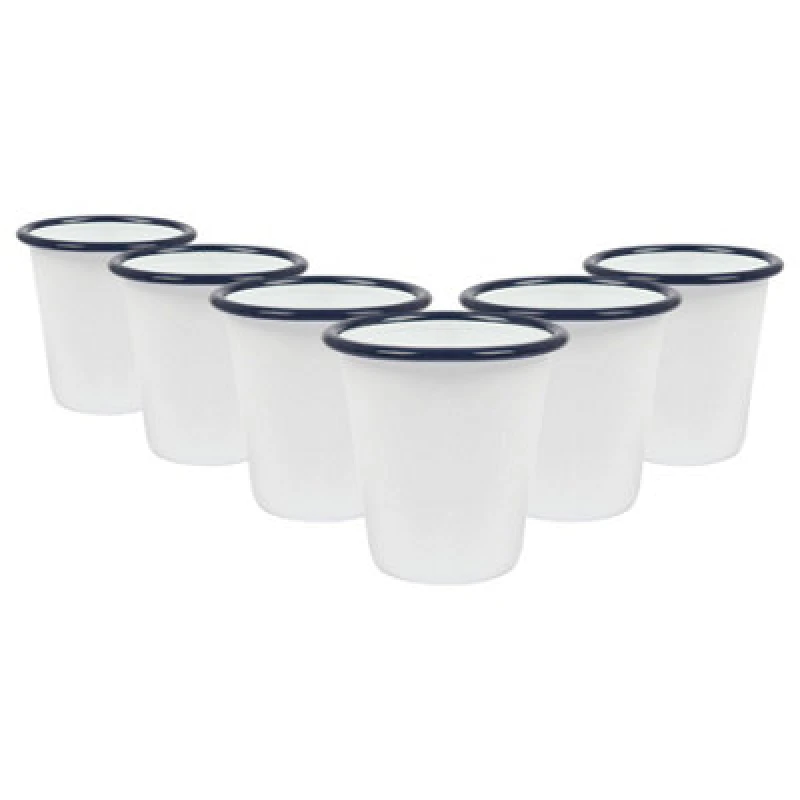 Image of Argon Tableware White Enamel Tumblers - 300ml - Blue - Pack Of 6