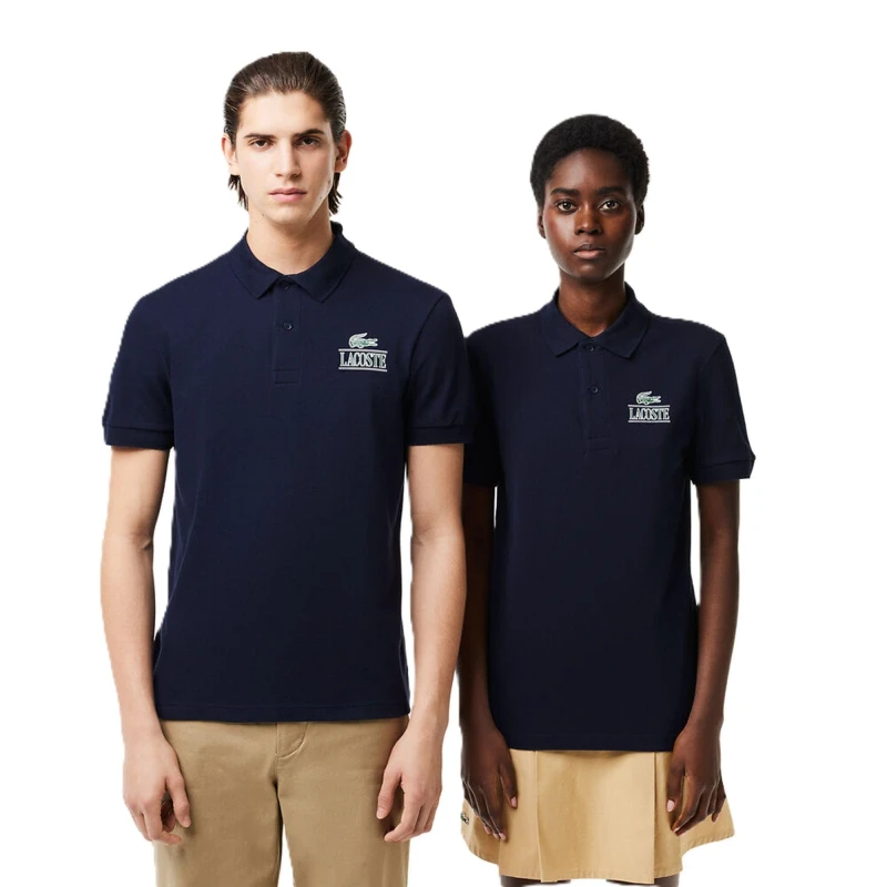 Image of Lacoste Mens Short-Sleeve Polo Shirt Navy Blue male 2XS