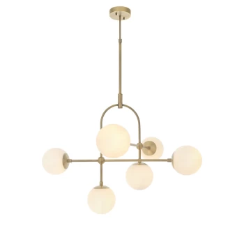 Image of Cosenza 6 Light Ceiling Semi Flush Matt Antique Brass Plate & Opal Glass