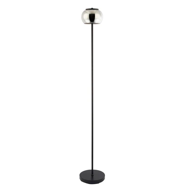 Image of Happy Homewares Modern LED Floor Lamp in Matte Black with Smoked Glass Shade & Foot Switch Black Unisex
