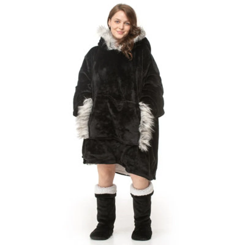 Image of Velosso Fur Trim Oversized Hoodie Blanket One Size Fits All