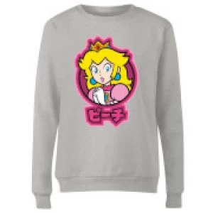 Image of Nintendo Super Mario Peach Kanji Womens Sweatshirt - Grey - M