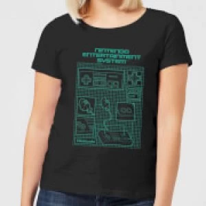 Image of Nintendo NES Controller Blueprint Womens T-Shirt - Black