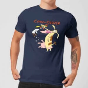 Image of Cow and Chicken Characters Mens T-Shirt - Navy - M