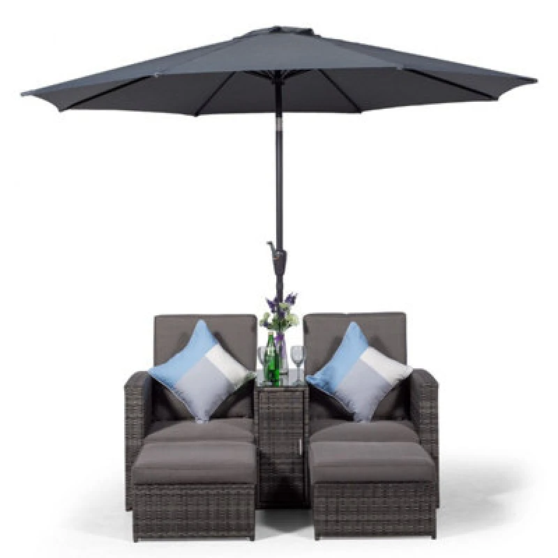 Image of Giardino Nevada Double Reclining Rattan Sun Loungers Set - Grey