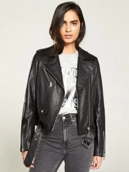 Image of Calvin Klein Jeans Leather Biker Jacket - Black