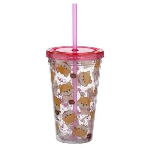 Image of Shiba Inu Dog Plastic 500ml Double Walled Reusable Cup with Straw and Lid
