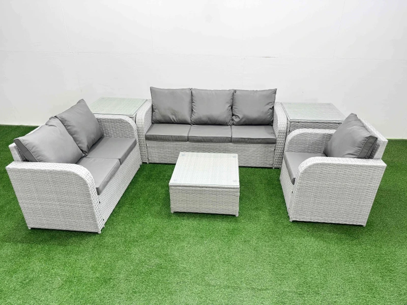 Image of Fimous Patio PE Wicker 6 Seater Outdoor Rattan Furniture Sofa Sets with Square Coffee Table Reclining Chair Loveseat Sofa 3 Seater Sofa 2 Side Table L