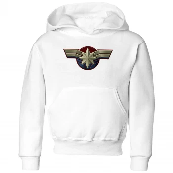 Image of Captain Marvel Chest Emblem Kids Hoodie - White - 5-6 Years