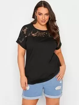 Image of Yours Mesh Raglan T-Shirt Black, Size 16, Women