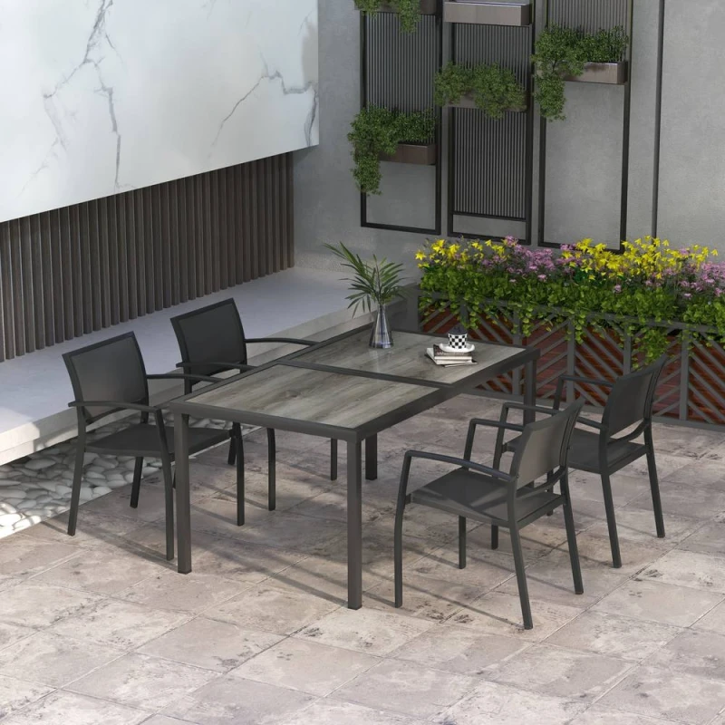 Image of OUTSUNNY 5 Pieces Patio Dining Set with 4 Stackable Chairs in Grey Grey Unisex