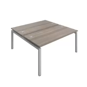 Image of Telescopic Sliding 6 Person Grey Oak Bench with Cable Port - 1400 X 800 - Silver Frame