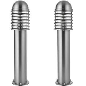 Image of 2 PACK Outdoor Post Bollard Light Polished Steel Vandal Proof External Pathway