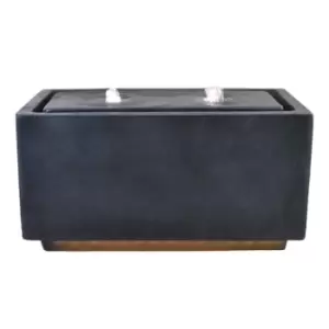 Image of Ivyline Outdoor Contemporary LED Cube Water Feature - Granite