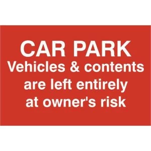 Image of ASEC Car Par Vehicles and Contents Left entirely At Owners Risk 200mm x 300mm PVC Self Adhesive Sign