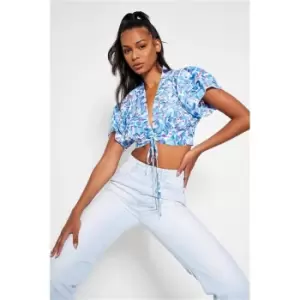 Image of I Saw It First Blue Cropped Floral Top - Blue