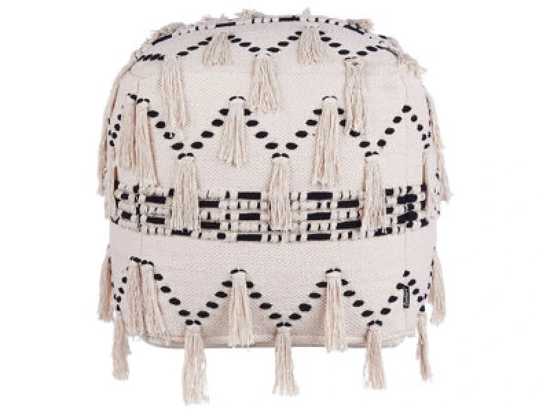 Image of Beliani Boho Pouffe Thondi Cotton Beige
