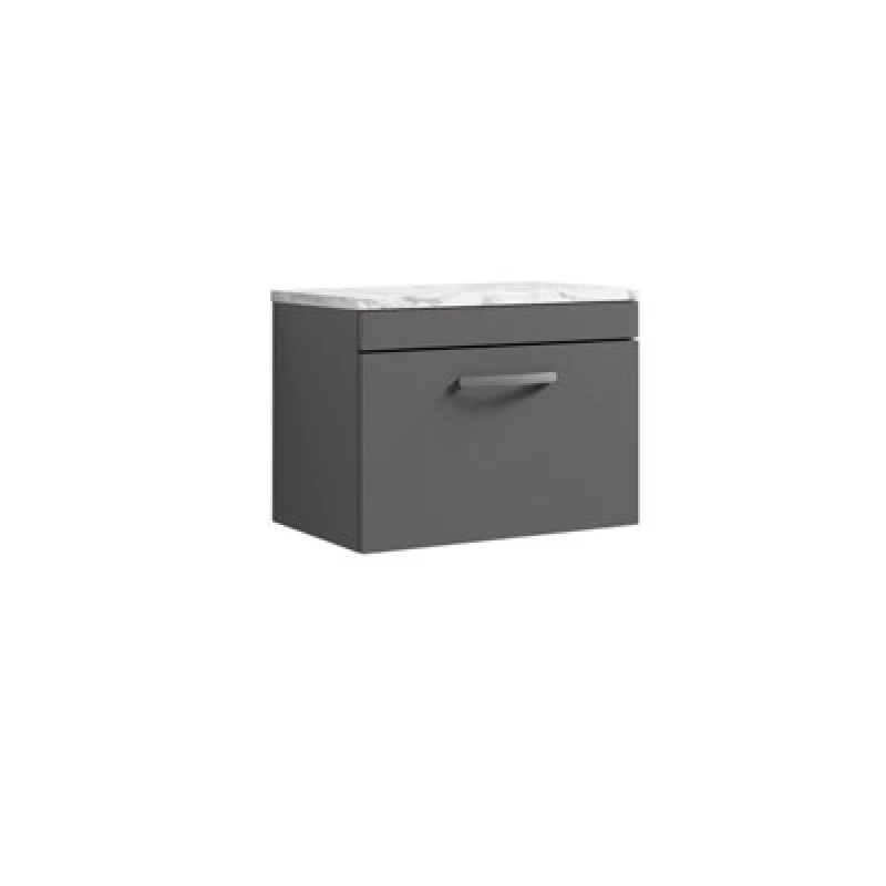 Image of Nuie Athena Wall Hung 1-Drawer Vanity Unit With Laminate Worktop In Gloss Grey, Sleek Counter Top Vanity Unit In Gloss Grey