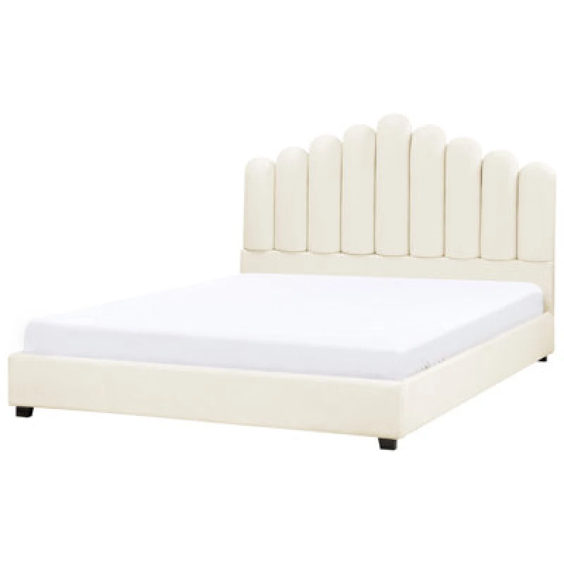 Image of Beliani Bed Velvet Vincennes 180 X 200 Cm (Eu Super King) Off-White