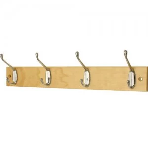 Image of Robert Dyas Select Hardware Pine Hook Rail 4 Hat and Coat 1 Pack
