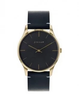 Image of Jigsaw Jigsaw Black And Gold Detail Dial Black Leather Strap Ladies Watch