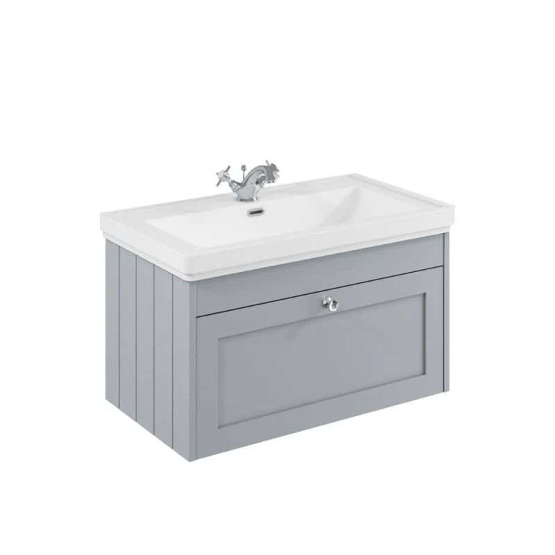 Image of Balterley 800mm Wall Hung 1 Drawer Unit & Classic Basin 1 Tap Hole - Satin Grey Grey Unisex