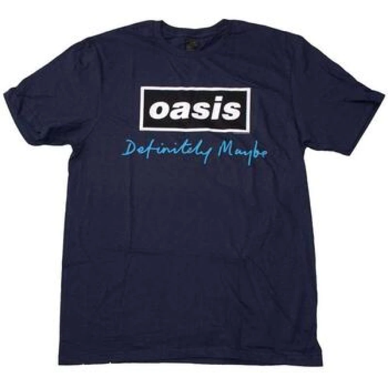 Image of Oasis Oasis Men Definitely Maybe Text Logo T-Shirt in Navy Size: Medium Navy M Male 5063574421300