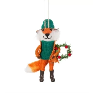 Image of Fox with Wreath Felt Decoration