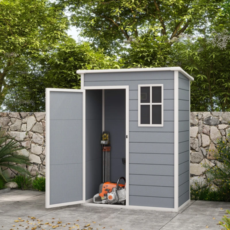 Image of Outsunny 5' x 3' Garden Shed w/ Floor - Lockable Door - Window and Vent - Grey TJ Hughes 5061025096725
