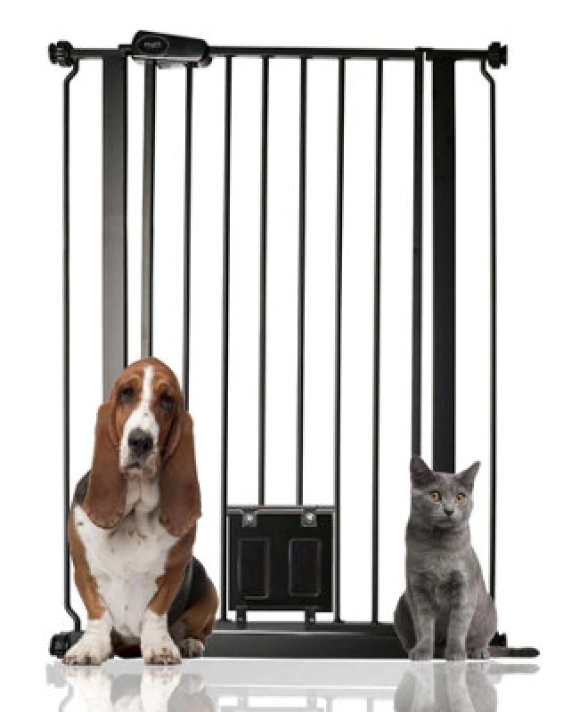 Image of Bettacare Pet Gate With Lockable Cat Flap, 75Cm - 84Cm, Black, 104Cm In Height