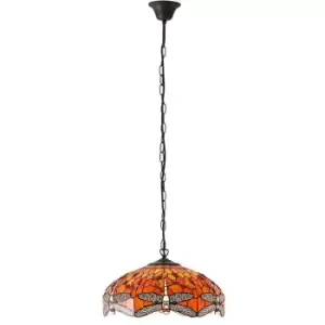 Image of Tiffany Glass Hanging Ceiling Pendant Light Orange Dragonfly 3 Lamp Shade i00112