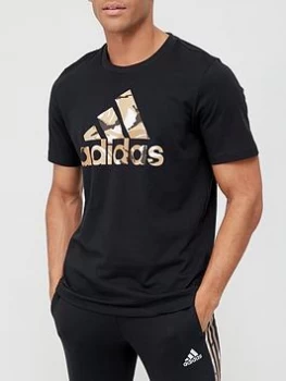 Image of adidas Camo Badge Of Sport T-Shirt - Black/White, Size S, Men