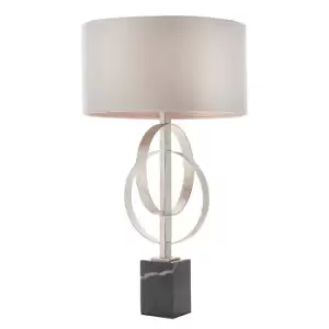 Image of Antique Silver Table Lamp & Mink Satin Shade - Black Marble Base Desk Light