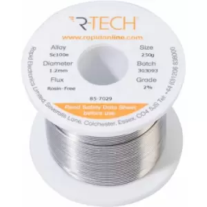 Image of 857029 SC100e Solder 2% Rosin-Free hf Flux Halide-Free 1.2mm 250g Reel - R-tech