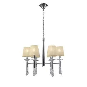 Image of Tiffany Pendant 6+6 Light E14+G9, Polished Chrome With Cream Shades & Clear Crystal