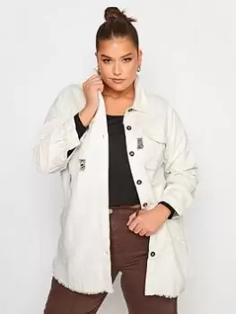 Image of Yours Limited Chunky Cord Ripped Shacket White, Size 20, Women