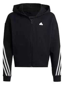 Image of adidas Sportswear Junior Girls Future Icons 3-Stripes Full Zip Hoodie - Black/White, Size 11-12 Years, Women