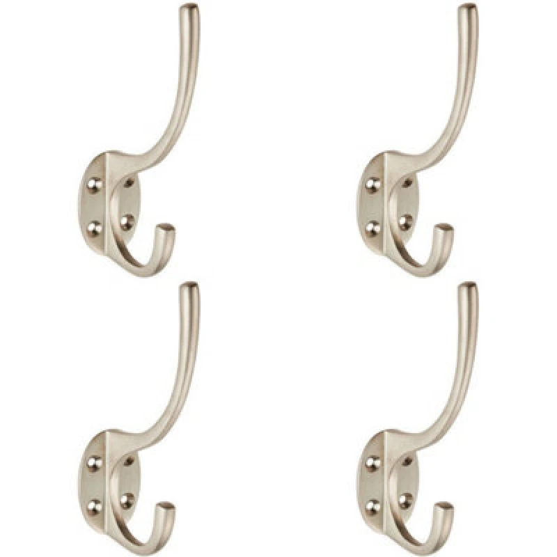 Image of Loops 4x Victorian Hat & Coat Hook on Oval Backplate 64mm Projection Satin Nickel Metallics