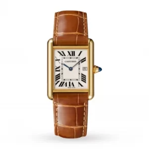 Image of Tank Louis Cartier Watch Large Model, Quartz Movement, Yellow Gold, Leather
