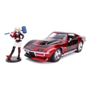 Image of DC COMICS Batman Hollywood Rides Harley Quinn 1969 Chevy Corvette Sports Car Die-cast Vehicle with Die-cast Figure, 8 Years...