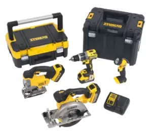 Image of DEWALT Xr 18V 4Ah Li-Ion Cordless 4 Piece Power Tool Kit Dck457M3T-Gb