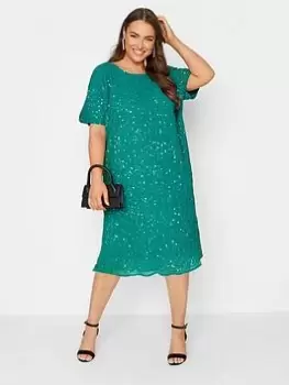 Image of Yours Luxe Embellished Cape Dress - Green, Size 20, Women