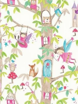 Image of Arthouse Woodland Fairies White Wallpaper