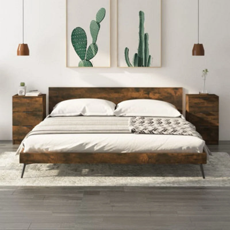 Image of Vidaxl Bedside Cabinets 2 Pcs Smoked Oak 40X36X65 Cm, Brown 817052